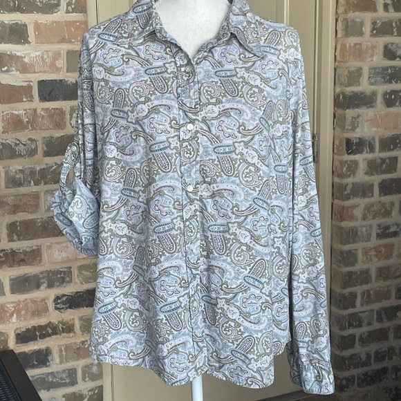 GAP Paisley Button Down, Roll-up Button Tab, Sleeve. 100% Cotton, Sz XXL - Picture 2 of 12